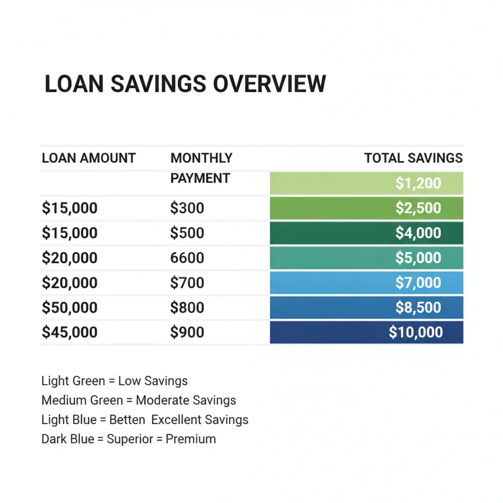 Infographic table showing interest savings from a 0.5% APR difference across loan amounts from $15,000 to $45,000