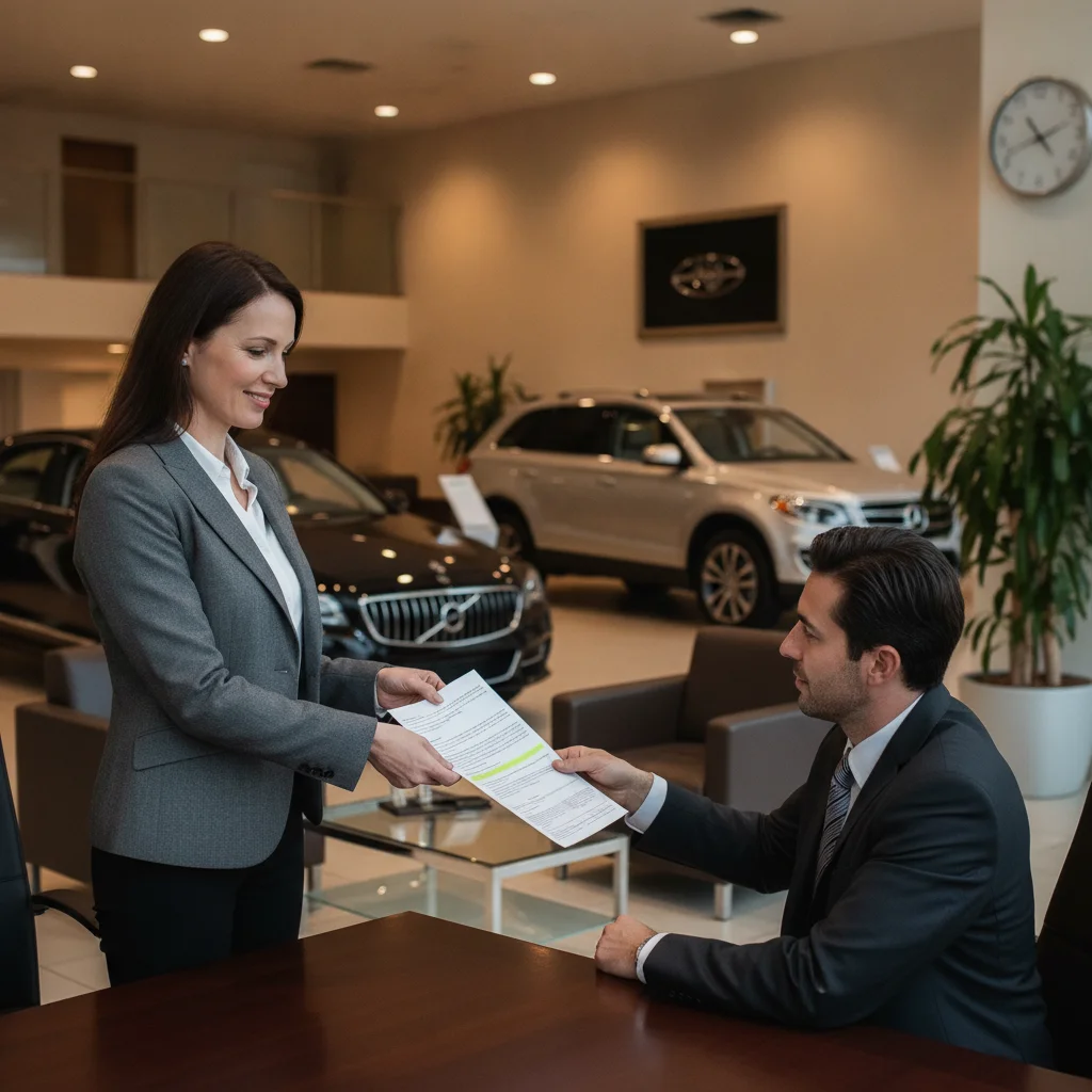 Car seller presenting a competing trade-in offer to a dealership sales associate