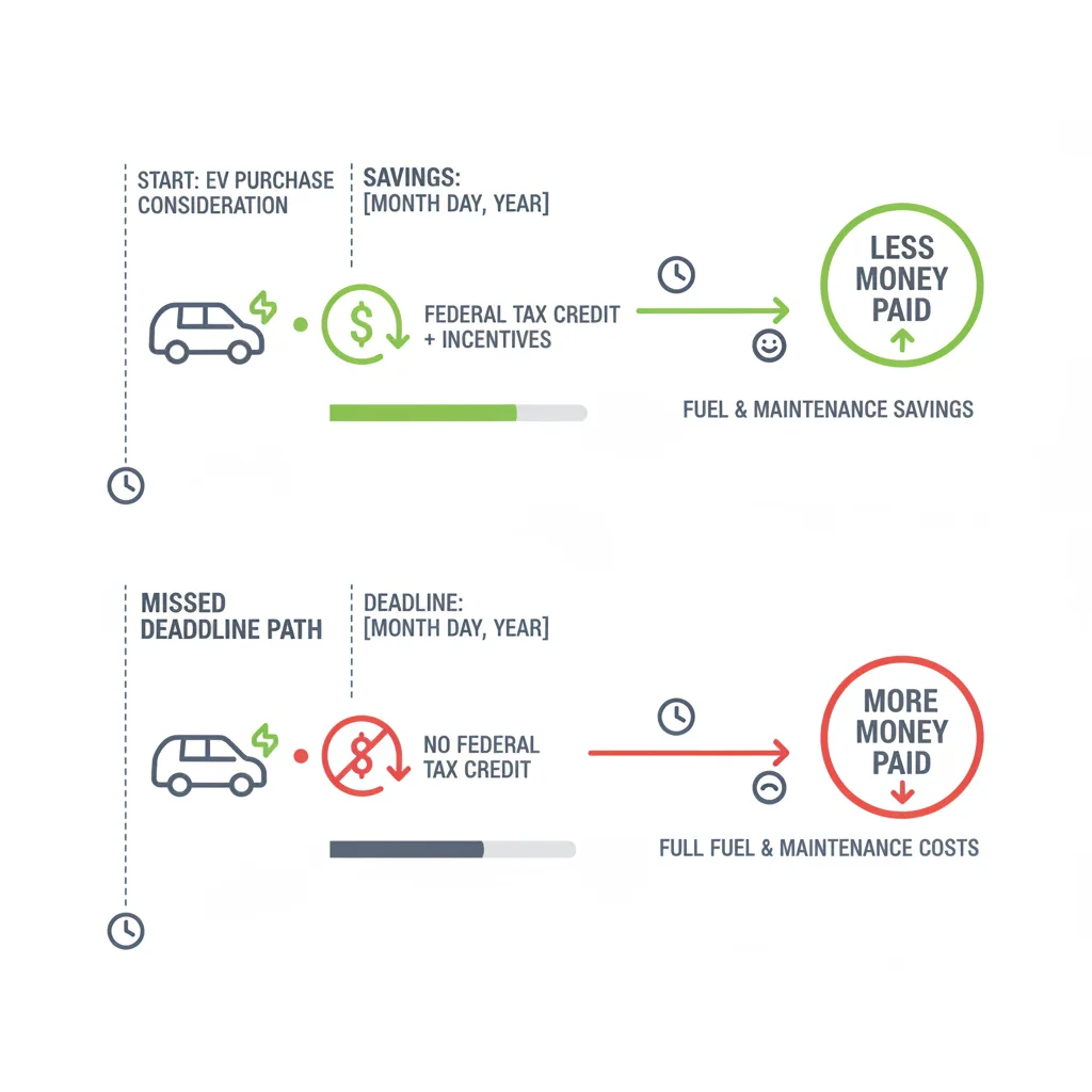 Infographic showing two EV buying timelines, one capturing incentive savings and one missing the deadline.