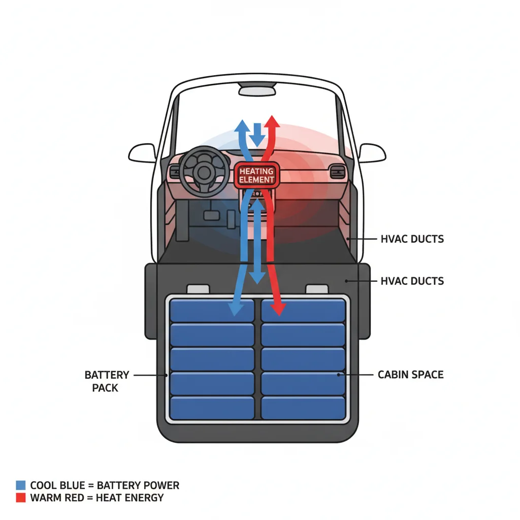 Diagram showing energy flow from EV battery pack to cabin heating and cooling systems