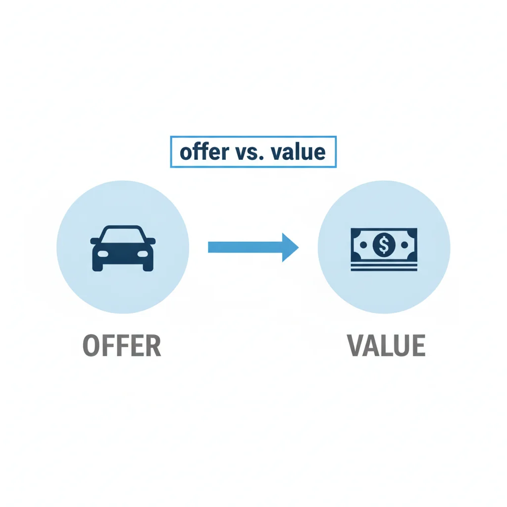 Infographic showing the gap between a platform's instant car offer and the vehicle's actual market value