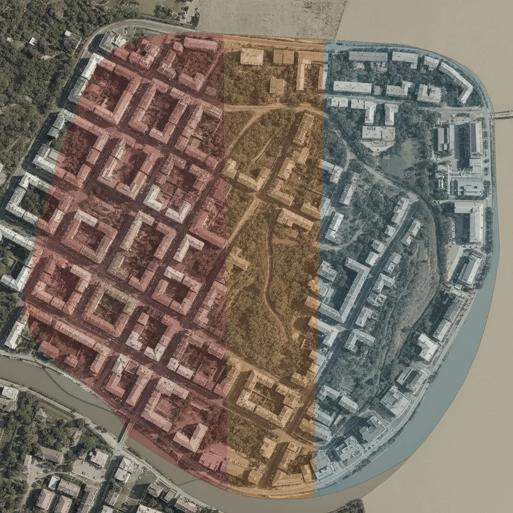 Aerial view of urban neighborhood illustrating how location affects insurance pricing