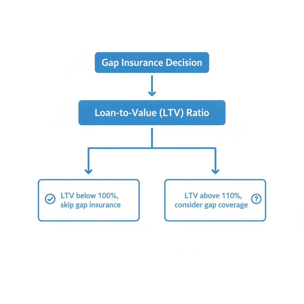 Decision tree illustration guiding car buyers through whether to purchase gap insurance based on LTV ratio