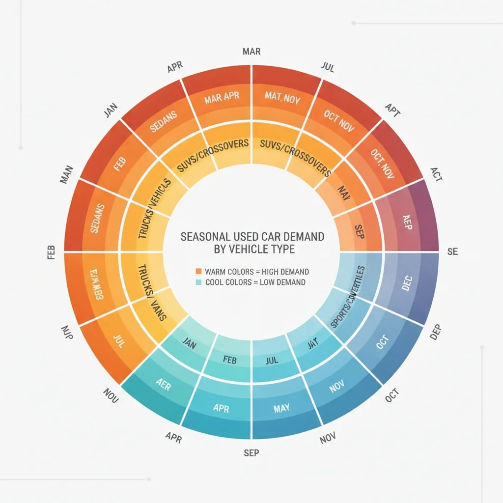 Calendar chart illustrating seasonal used car demand peaks by vehicle type throughout the year