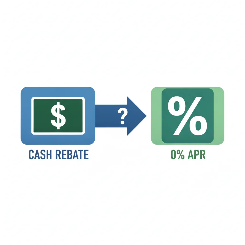 Infographic showing the choice between a cash rebate and a zero percent APR financing offer on a new car