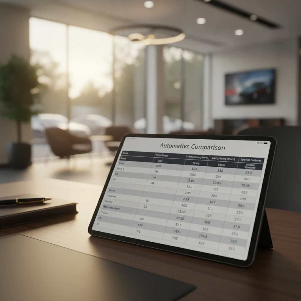 Tablet displaying a CPO program comparison chart on a dealership desk