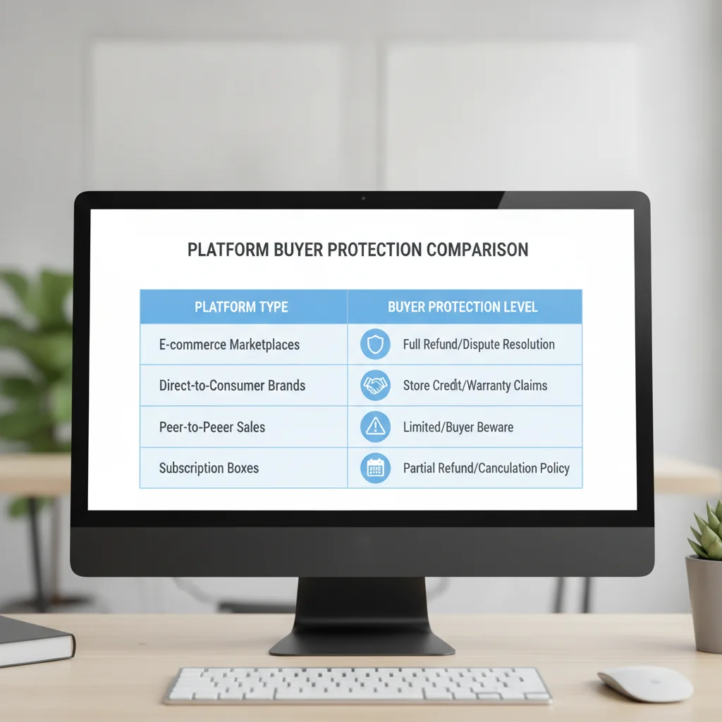 Visual chart comparing buyer protection levels across different online car buying platform types