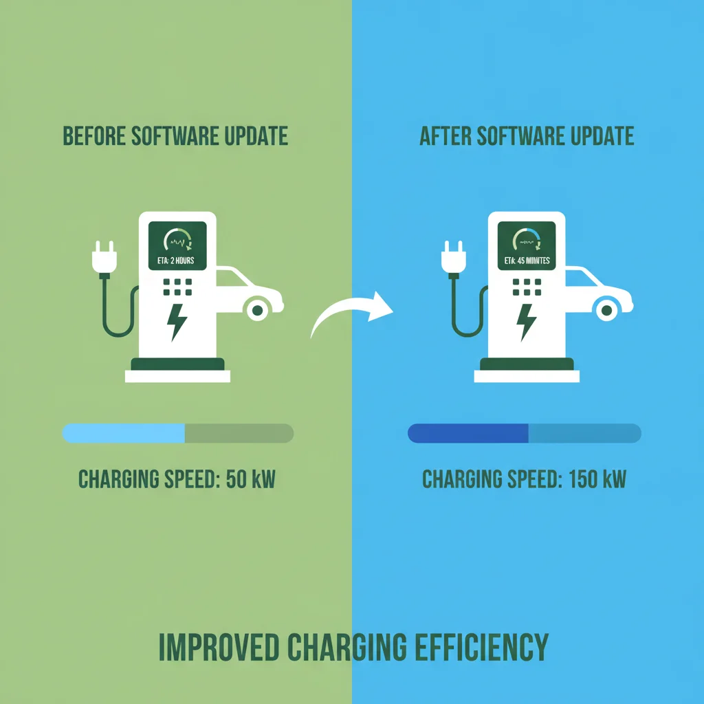 Comparison graphic showing improved EV charging speed after an over-the-air software update