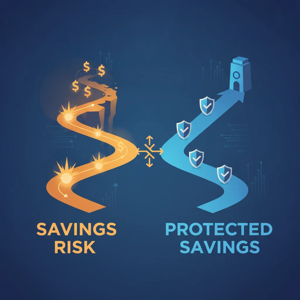 Two diverging paths illustrating the risk tradeoff of raising a deductible versus claiming discounts