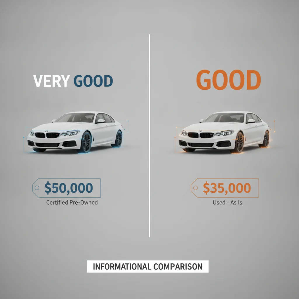 Two identical cars with different condition grades and a visible price difference between them