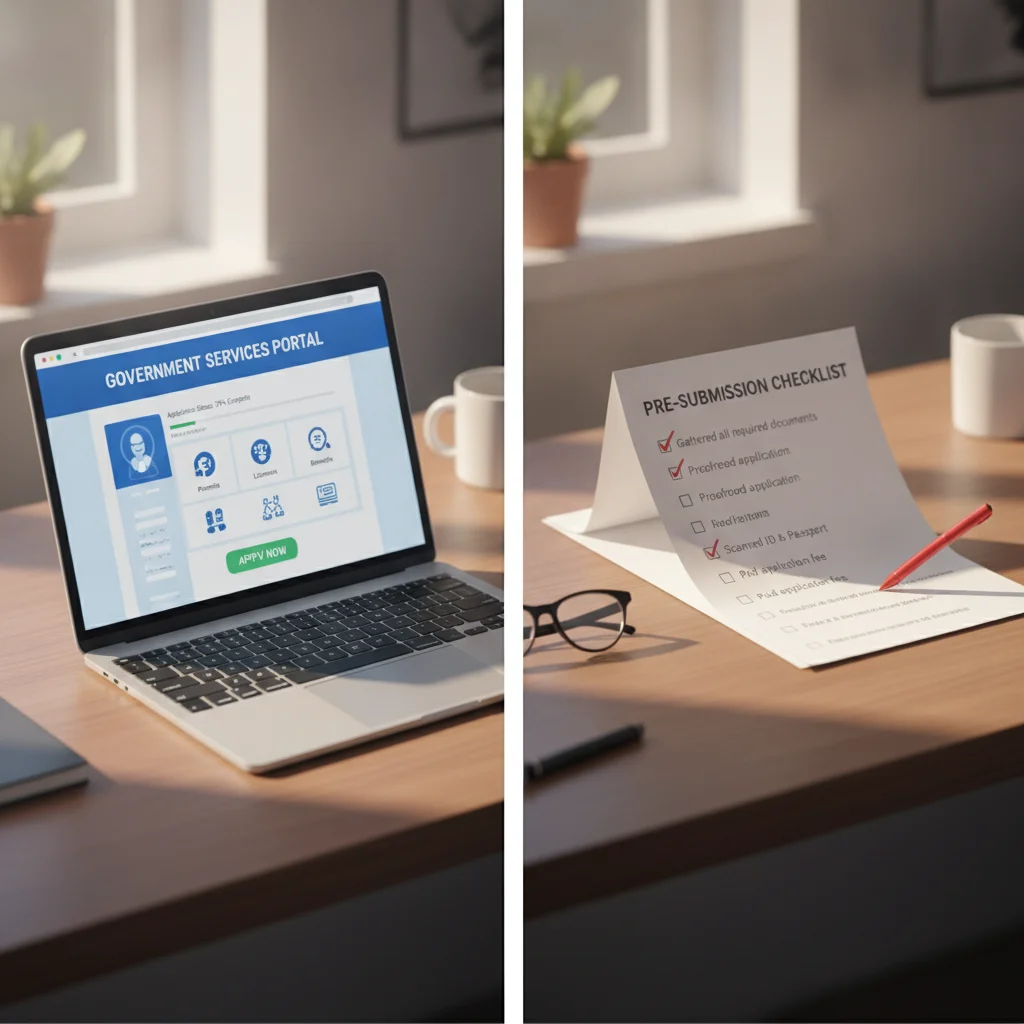 Laptop showing IRS energy credits website next to a printed EV eligibility checklist on a desk