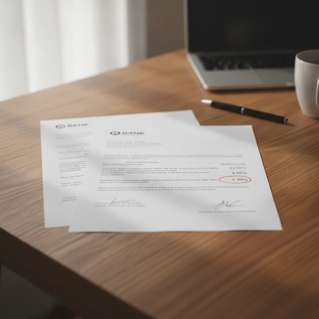 Two auto loan preapproval letters placed side by side on a desk with one APR figure circled in pen