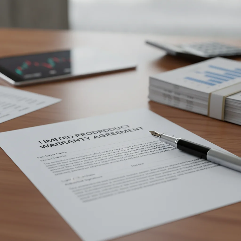 Close-up of a CPO warranty document on a desk with a pen, ready to be reviewed before signing