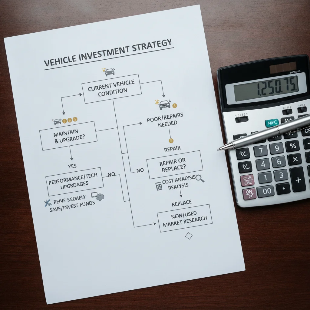 Decision flowchart for choosing between instant offer and private car sale with financial indicators.