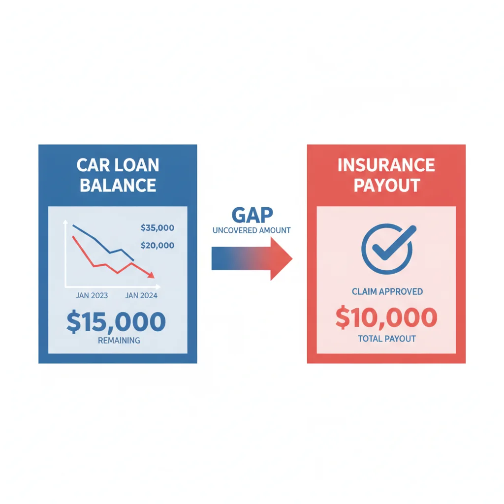 Infographic illustrating the gap between auto loan balance and insurance payout on a CPO vehicle