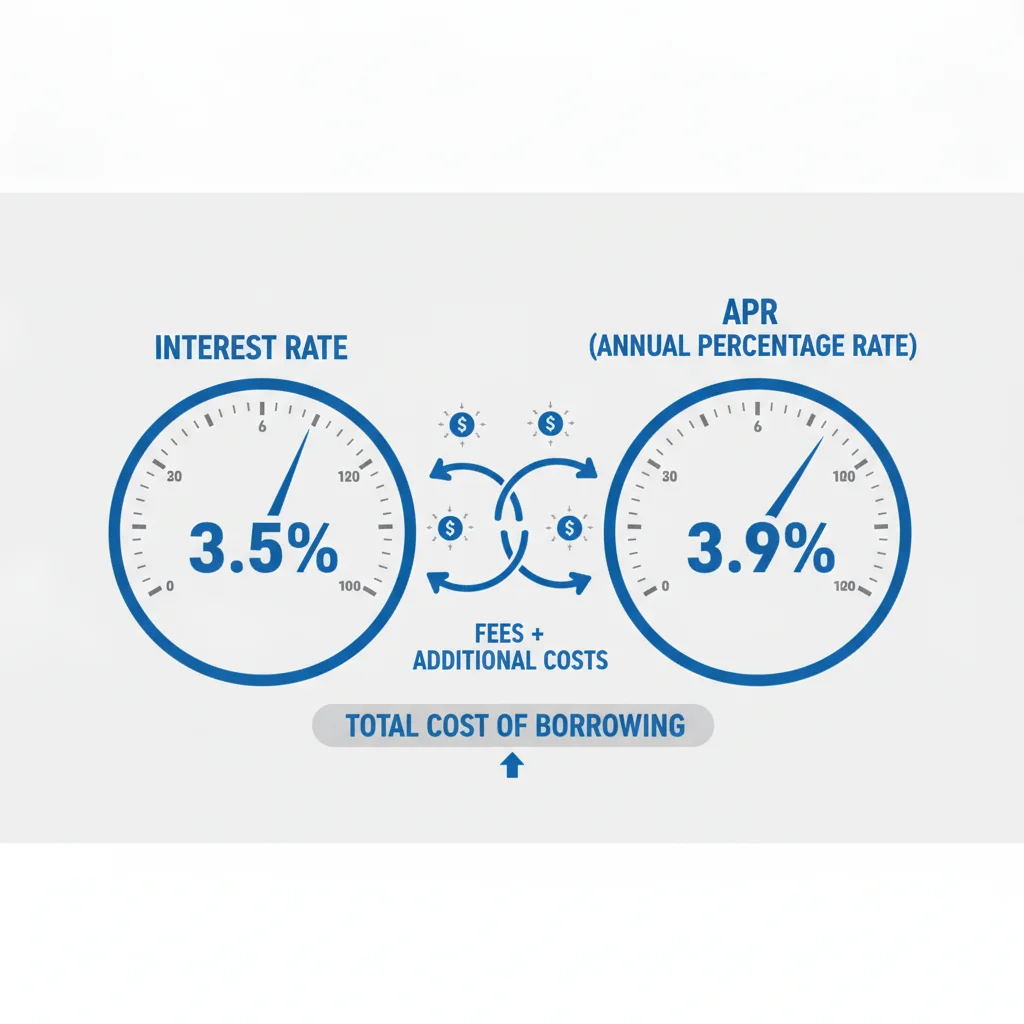 Diagram showing how fees added to the interest rate produce a higher APR figure