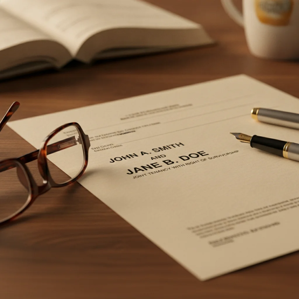 Close-up of a vehicle title document showing two owner names connected by the word AND