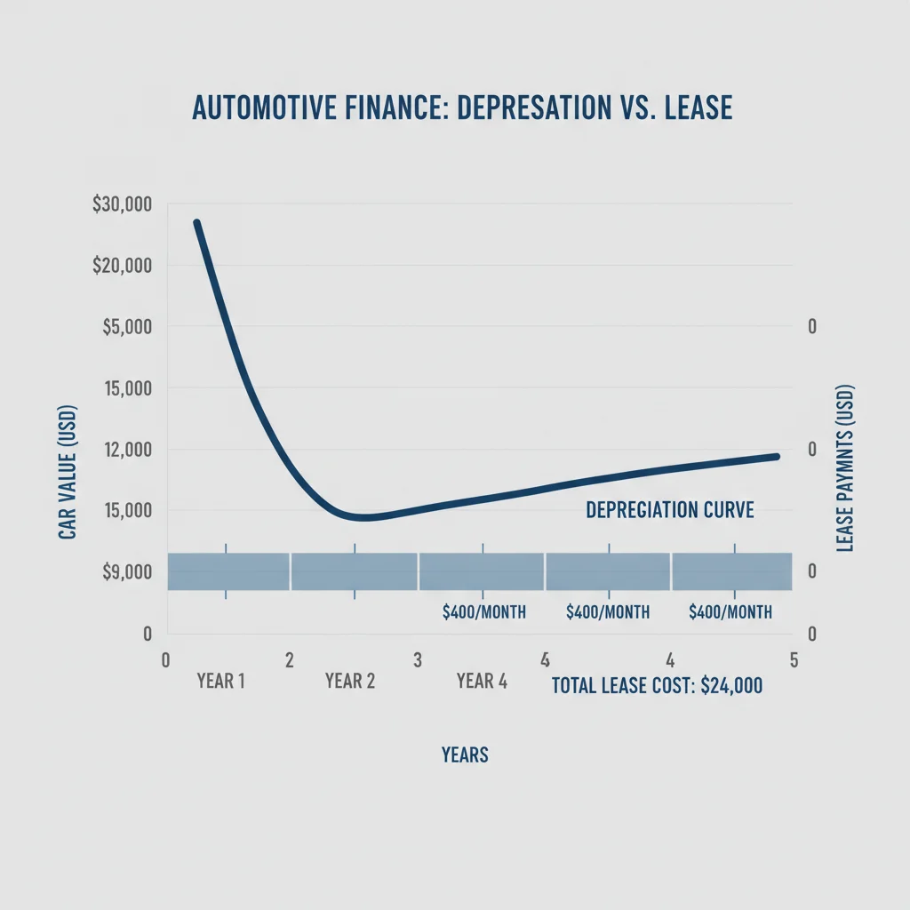 Depreciation curve graph showing steep first-year value loss compared to lease payment structure over time