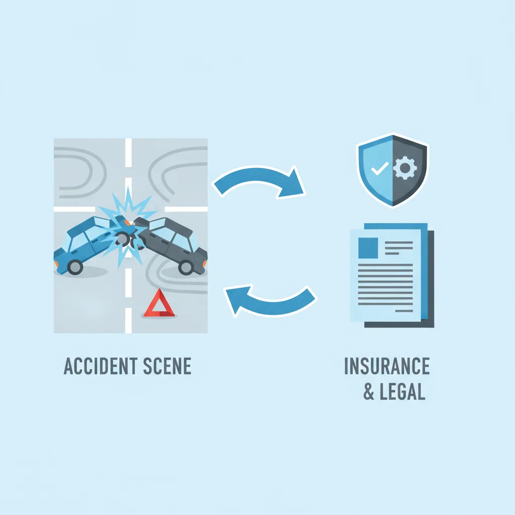 Infographic showing the connection between a car accident and liability insurance coverage documents