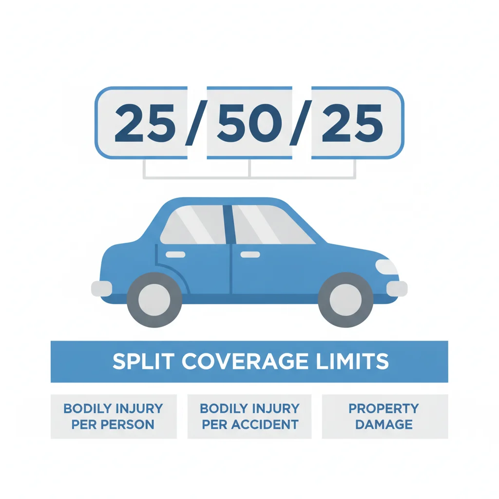 Illustrated diagram showing how split liability coverage limits of 25/50/25 are structured