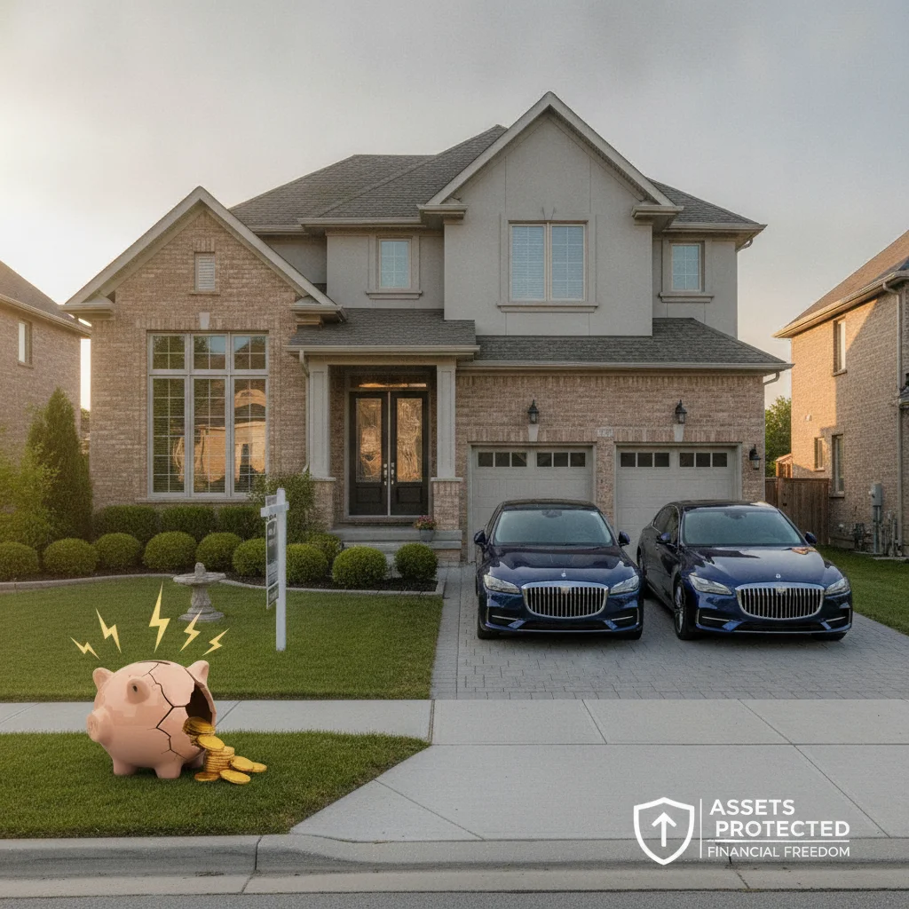 A family home and car in a suburban driveway representing personal assets that liability coverage protects