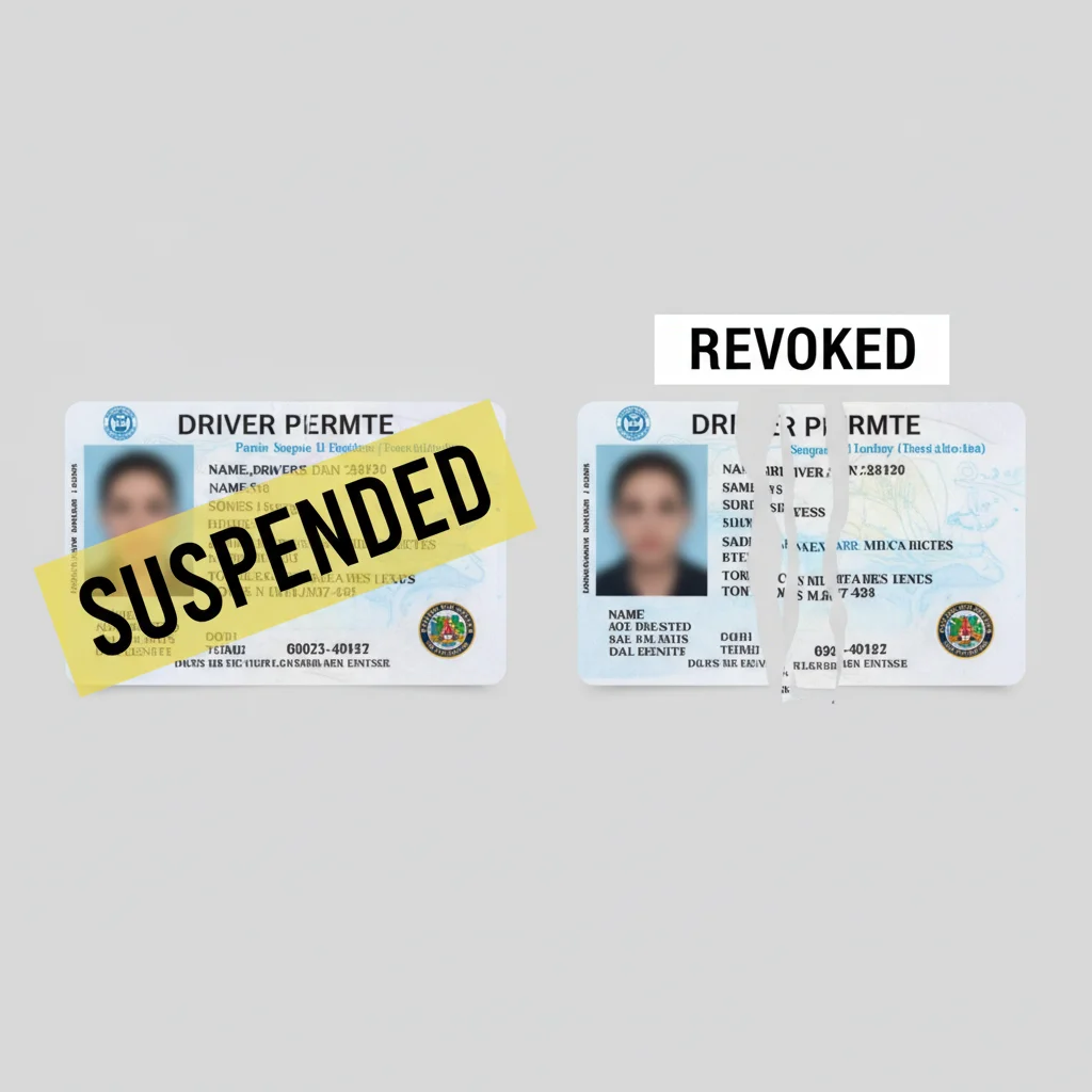 Split image comparing a suspended driver's license versus a fully revoked and canceled license.