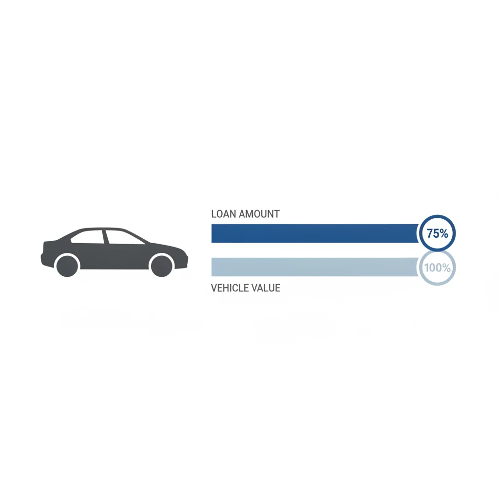 Diagram illustrating loan-to-value ratio calculation with a car silhouette and percentage bar chart