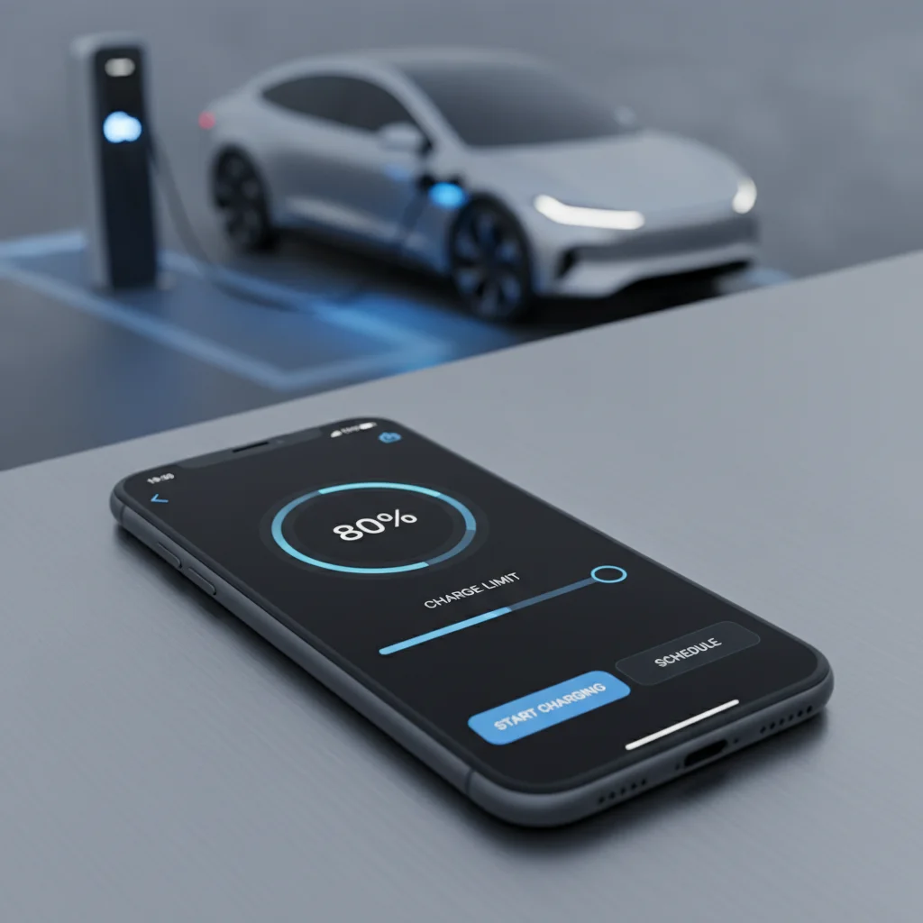 A smartphone EV app screen showing a charge limit set to 80 percent.