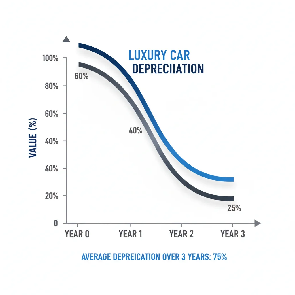 Graph showing steep luxury vehicle depreciation curve in years one through three then flattening
