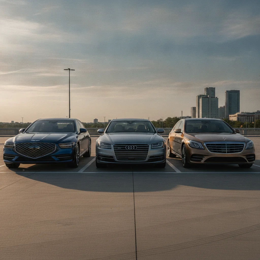 Three luxury sedans from different brands parked side by side representing CPO program comparison across brands