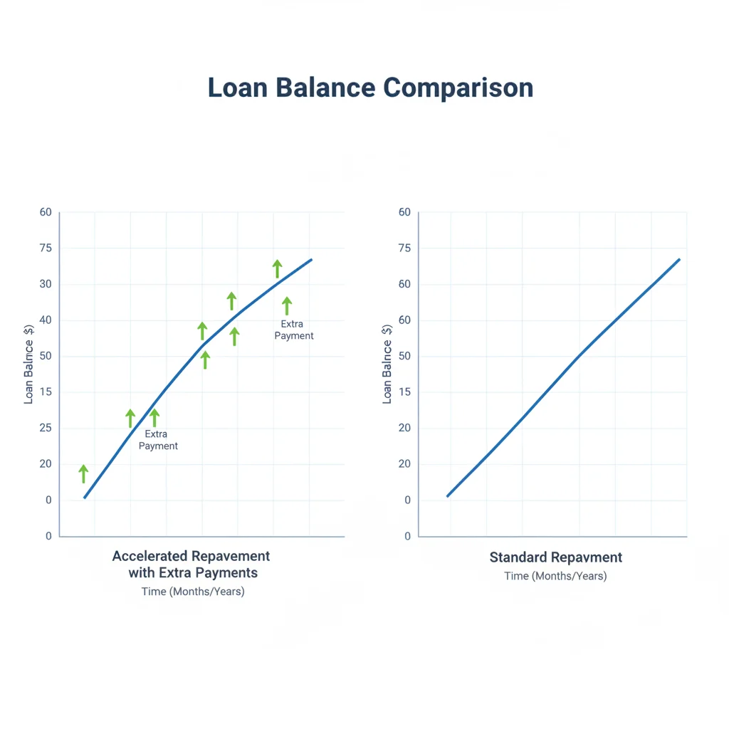 Two loan balance graphs comparing decline rate with and without extra payments over 60 months