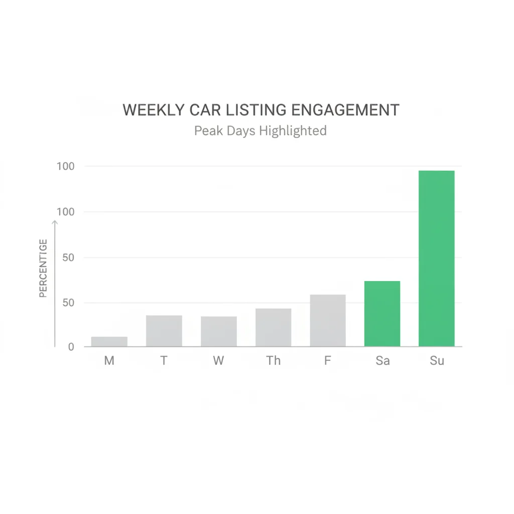 Bar chart showing Thursday and Friday as peak days for car listing engagement