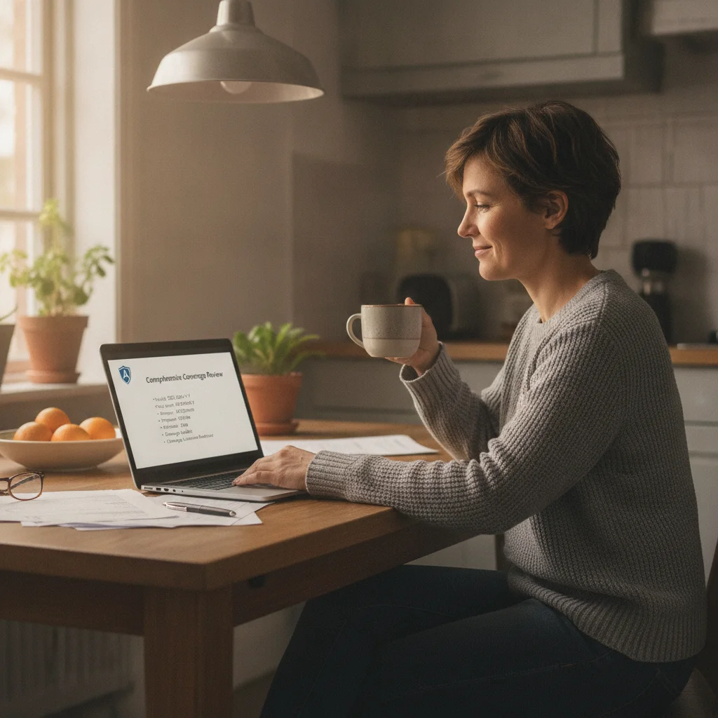 A driver reviewing their auto insurance policy details on a laptop at home