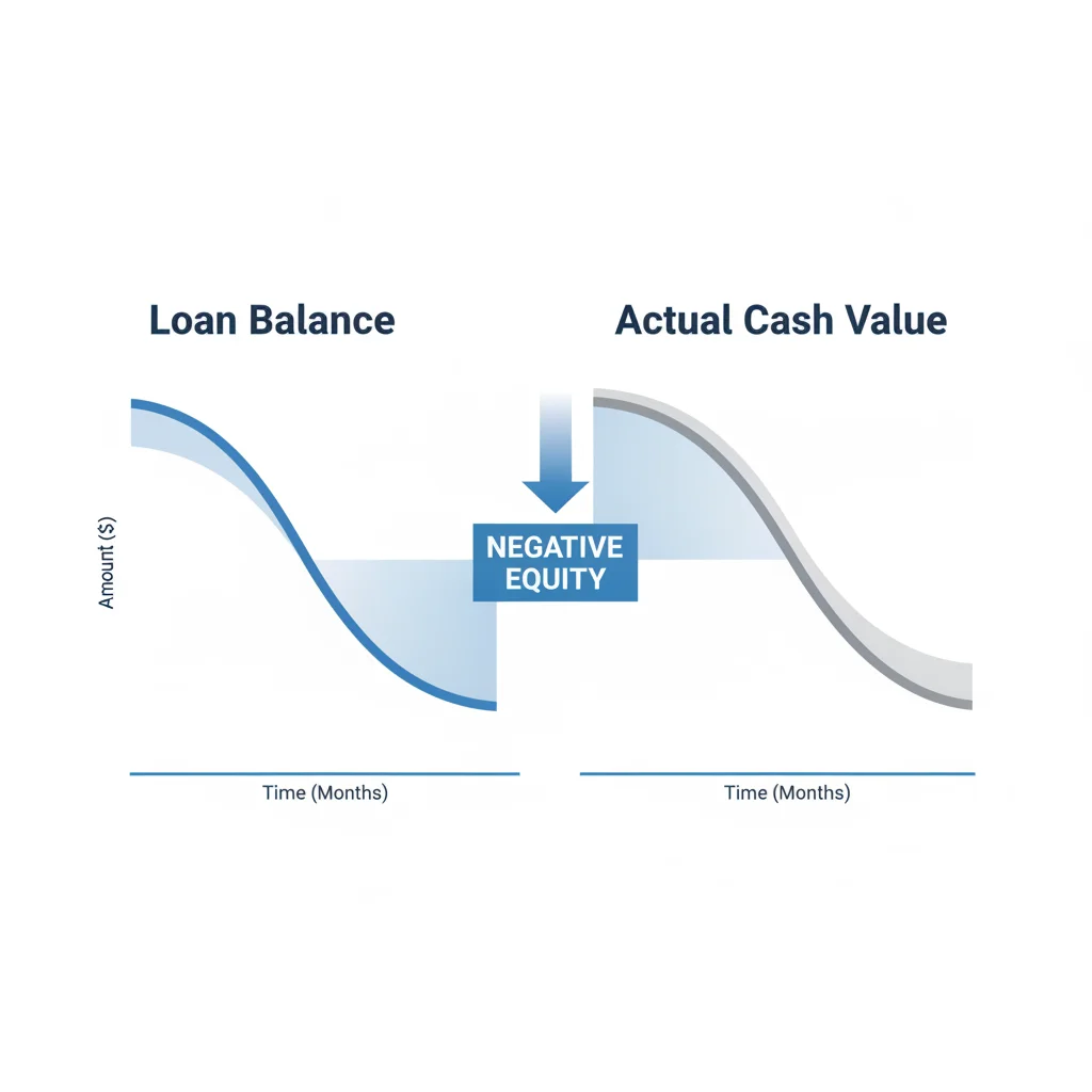 Diagram illustrating the gap between a car loan balance and the vehicle's declining actual cash value