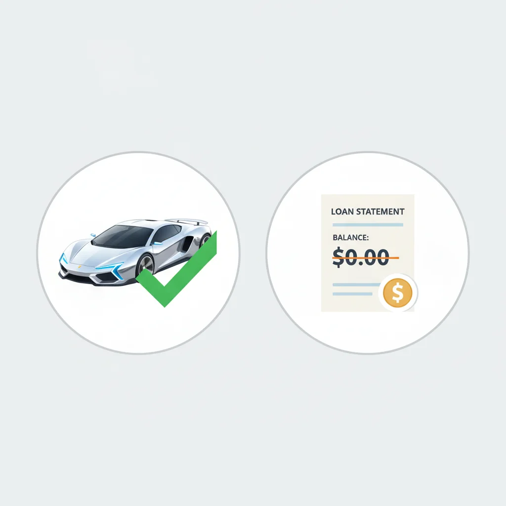 Icons representing new car replacement on the left and zero loan balance on the right after a total loss