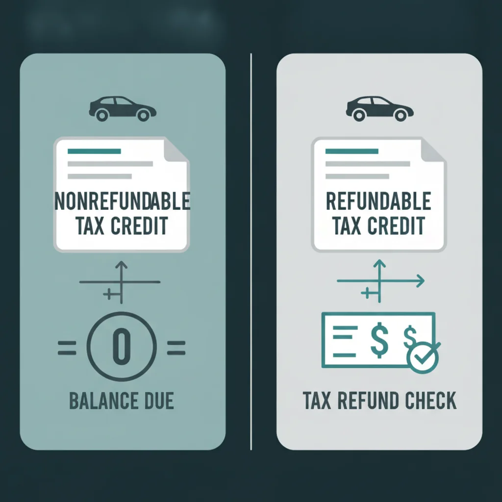 Diagram comparing nonrefundable and refundable tax credit outcomes showing where each stops.