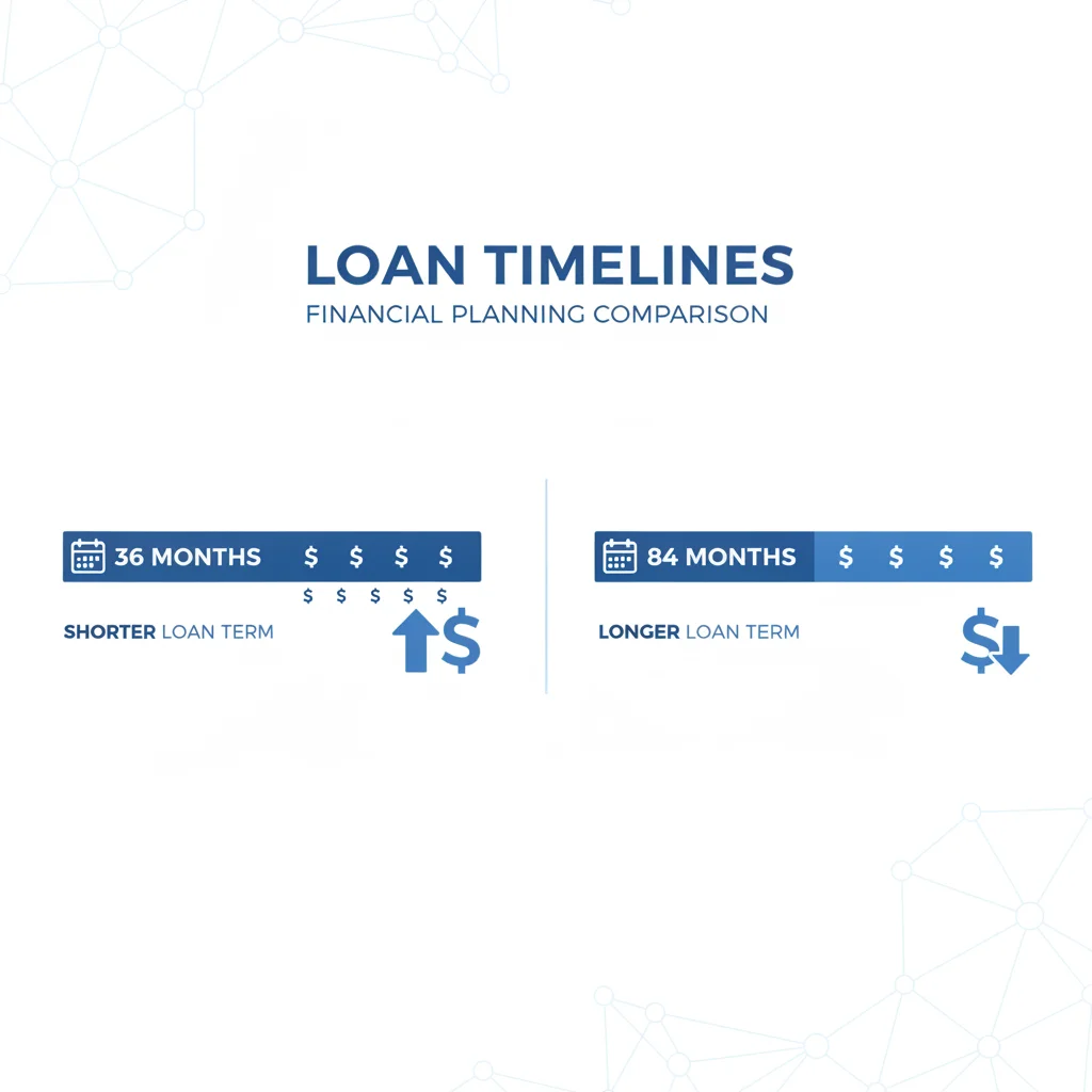 Side-by-side infographic comparing short and long auto loan timelines with cost indicators