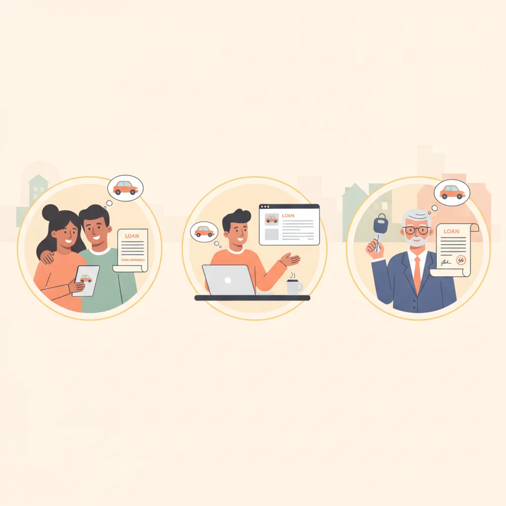 Illustration of different types of car buyers each evaluating their loan term options