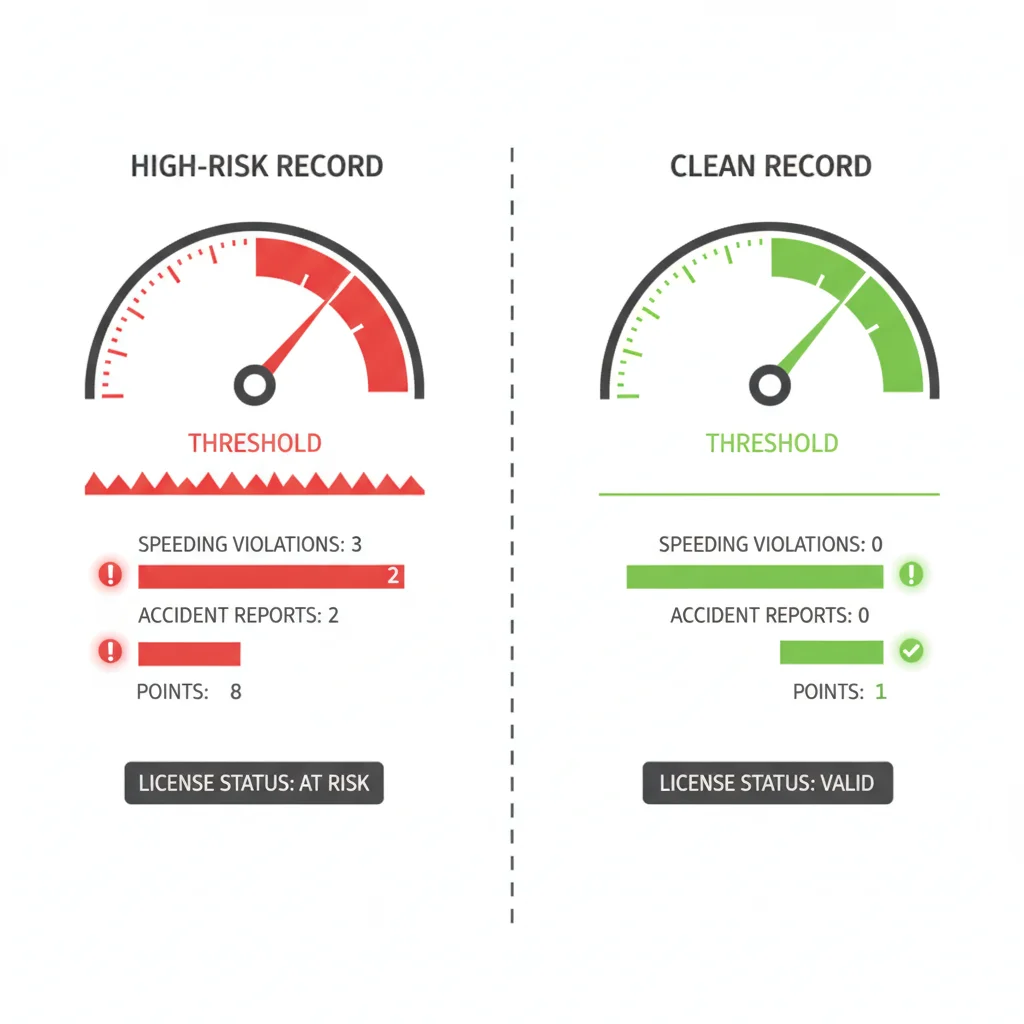 Infographic comparing a driving record near suspension threshold versus one safely below it