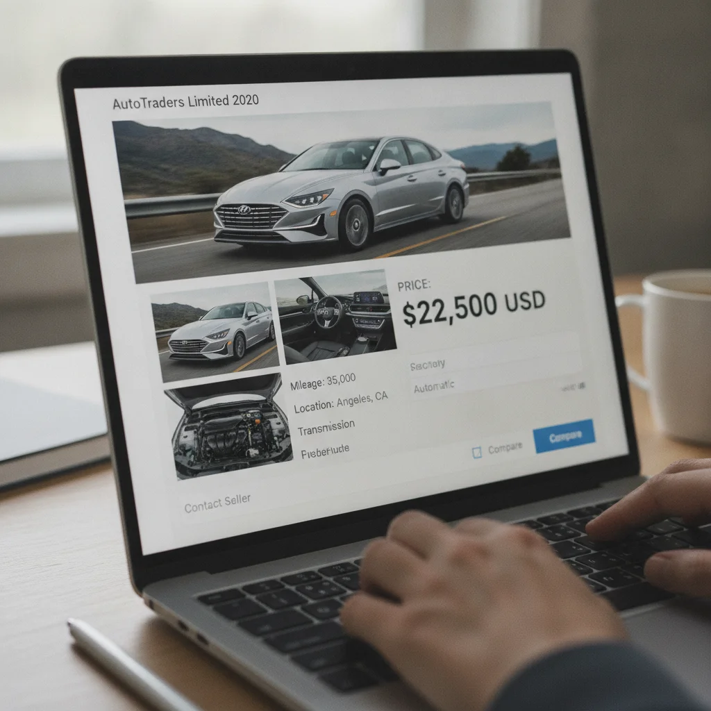 Laptop screen displaying a private car sale listing with photos and asking price on a classifieds platform
