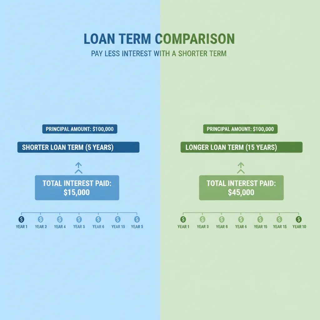 Side-by-side comparison of two auto loan terms showing total interest cost differences over time