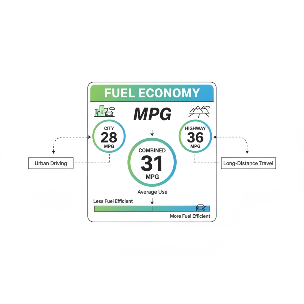 Annotated diagram of an EPA fuel economy label highlighting city, highway, and combined MPG sections