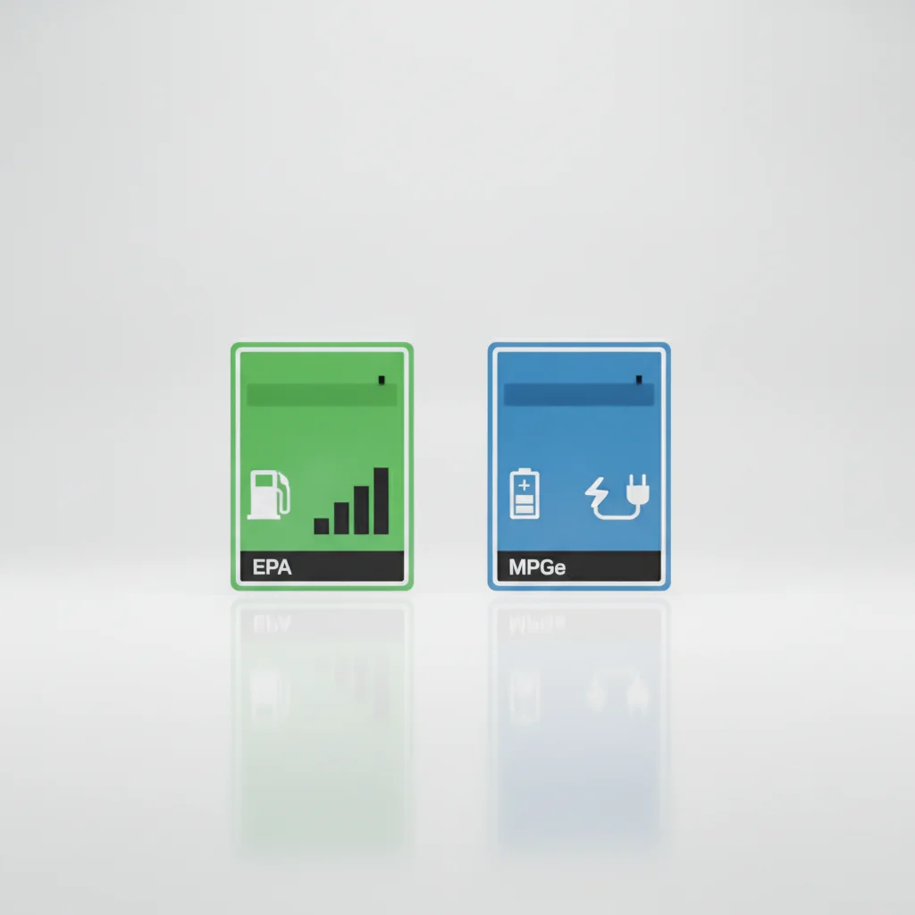 Side-by-side comparison of a gasoline fuel economy label and an electric vehicle MPGe label