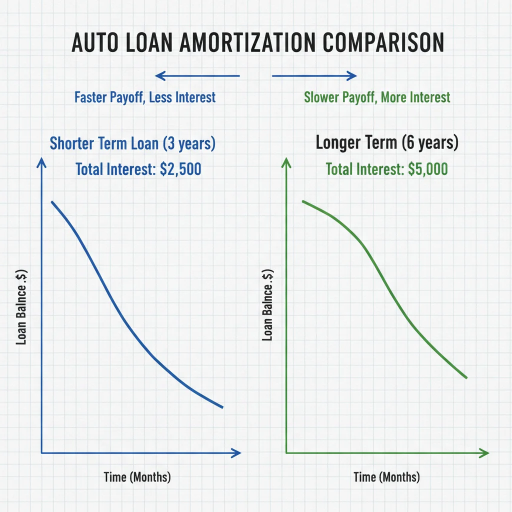 Side-by-side graph comparing principal reduction curves for short-term and long-term auto loans