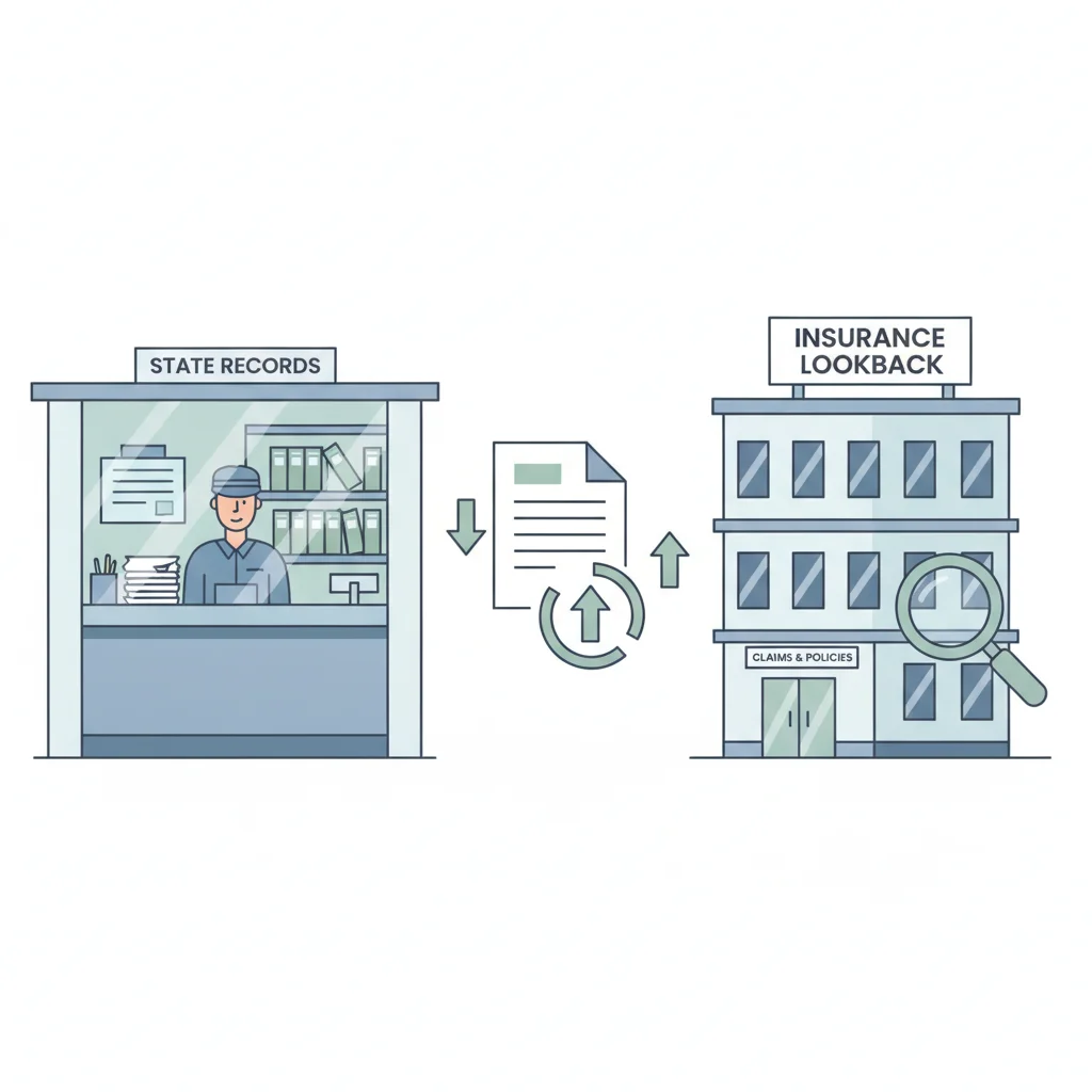 Illustration showing the connection between state DMV records and insurance company rating systems