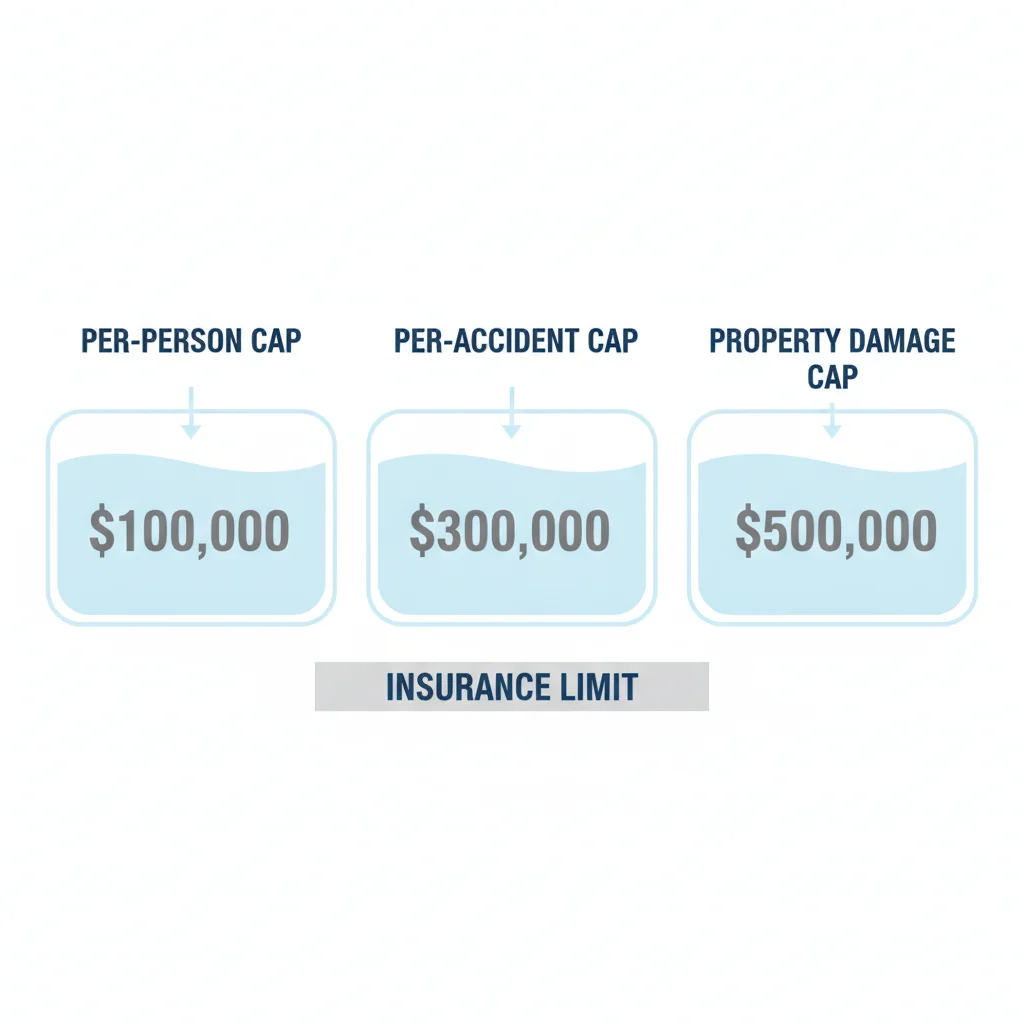 Infographic illustrating three separate liability limit categories: per-person, per-accident, and property damage.