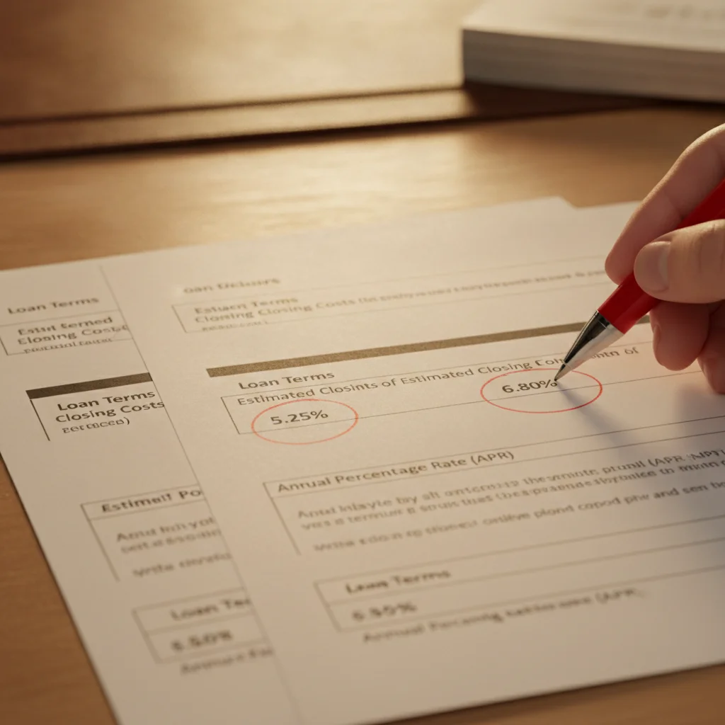 Two loan disclosure documents placed side by side with APR fields circled in red pen