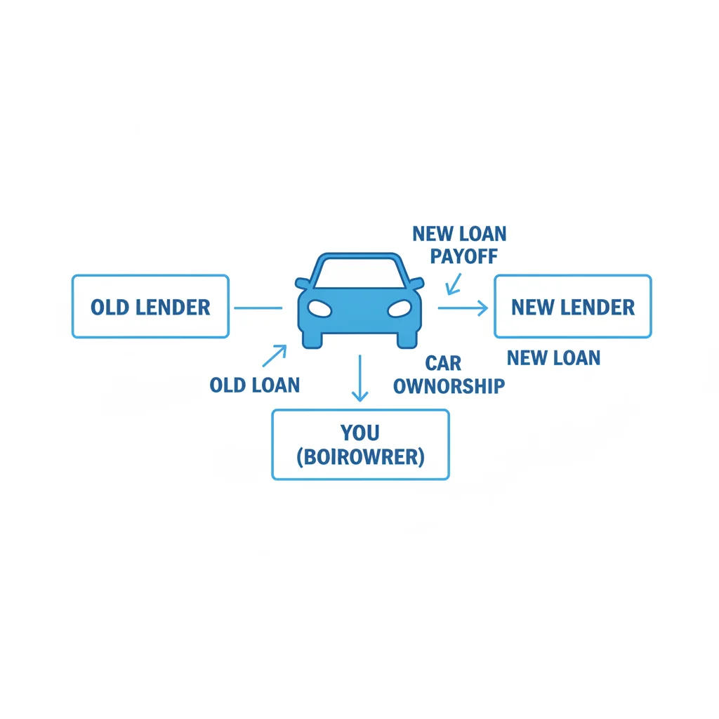 Flowchart diagram illustrating how an auto loan refinance works between old and new lenders