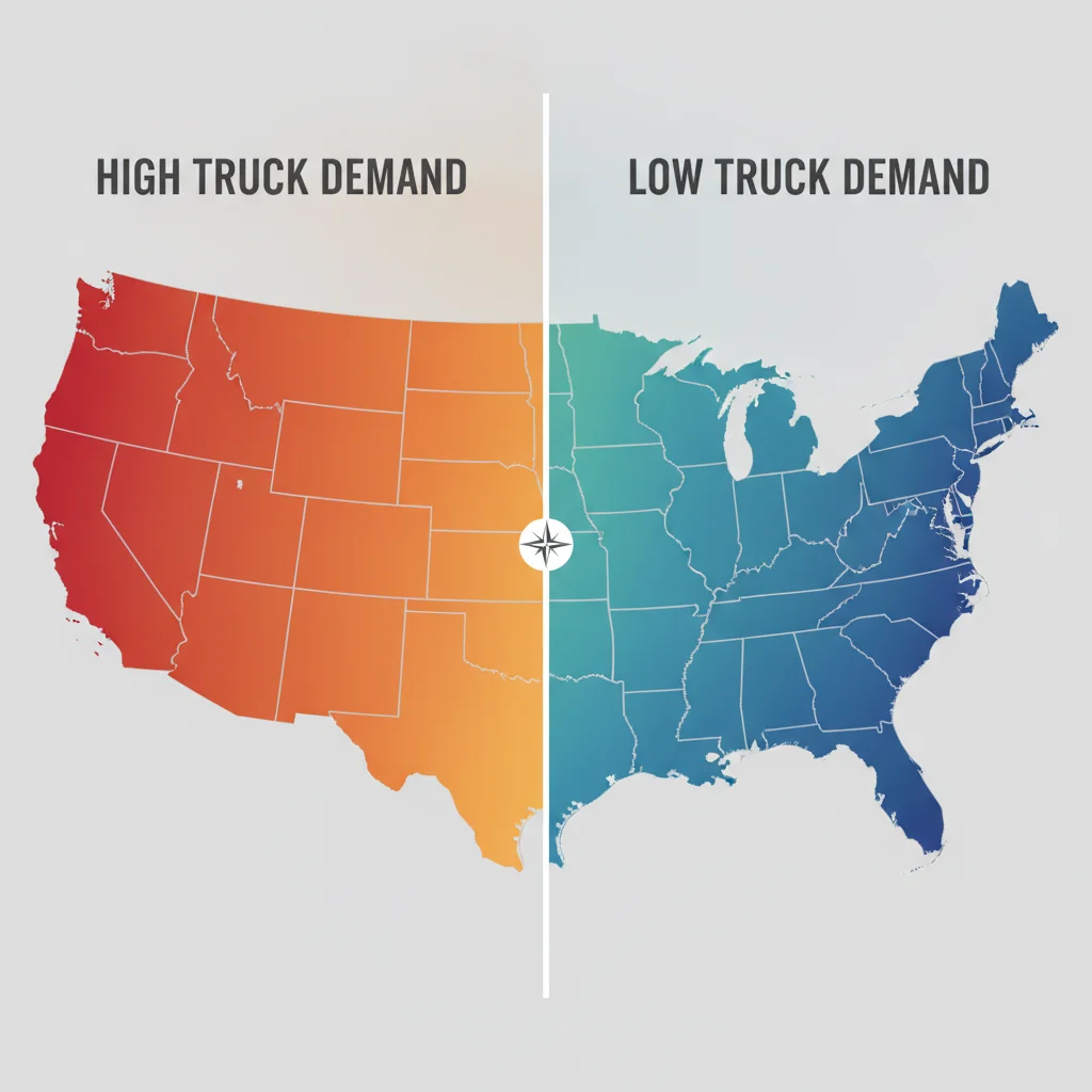 Split-screen US map showing regional vehicle demand patterns with warm and cool color overlays by region