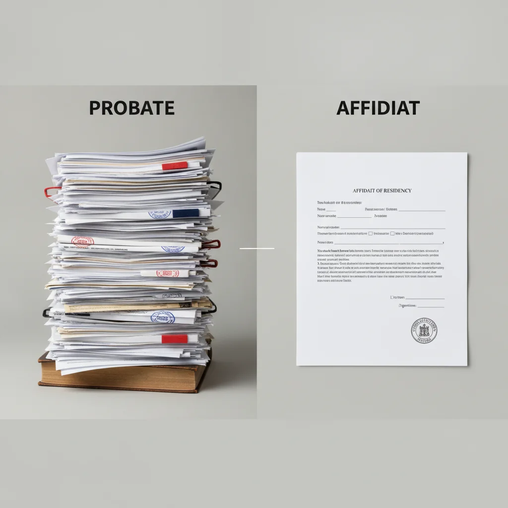 Two stacks of legal documents representing full probate versus a small estate affidavit process